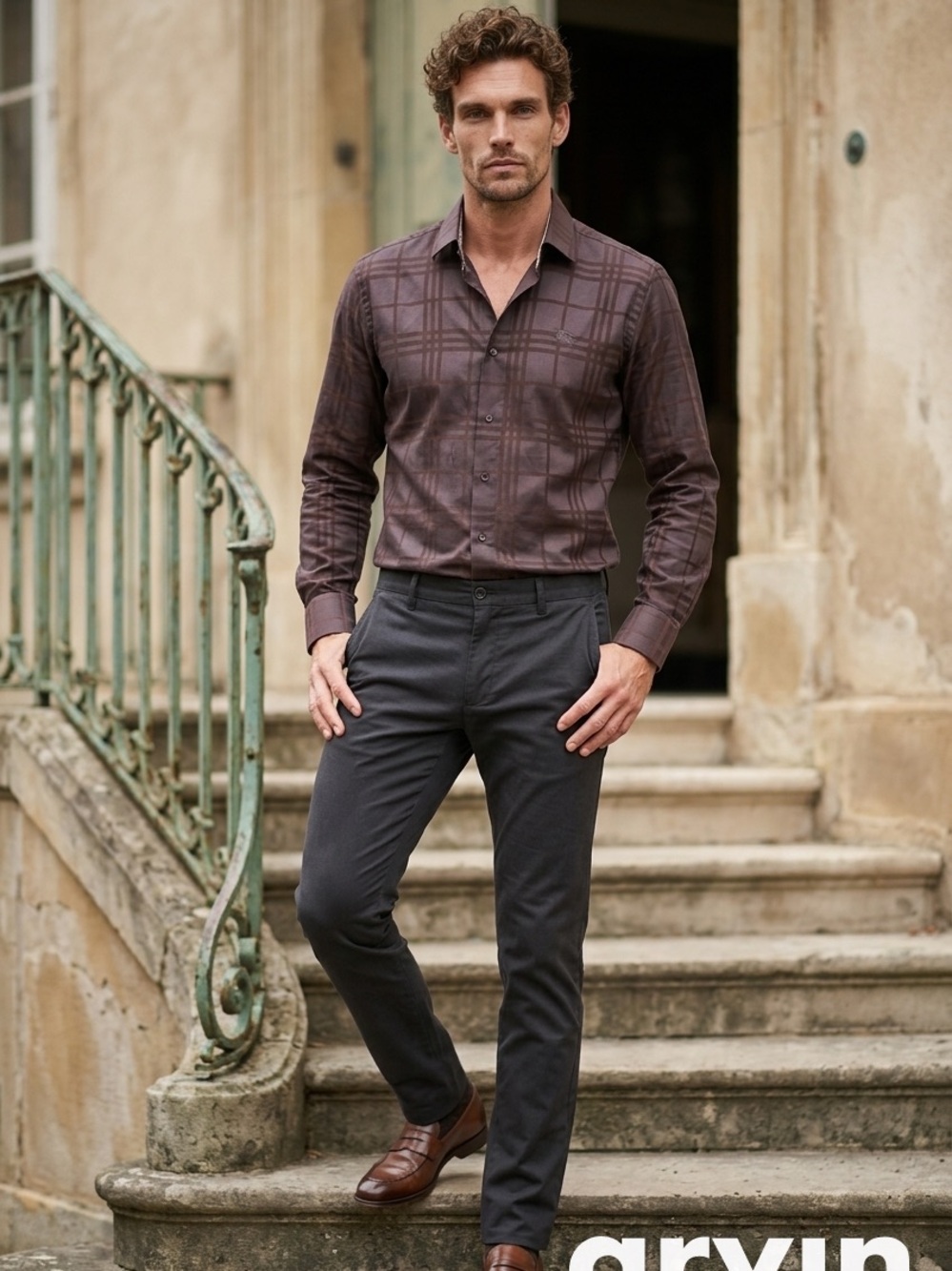 Burberry Burgundy Tone On Tone Plaid Slim-Fit Shirt